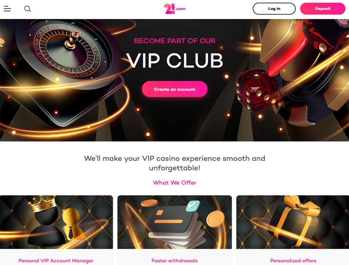 21com Casino VIP Club Review Screenshot