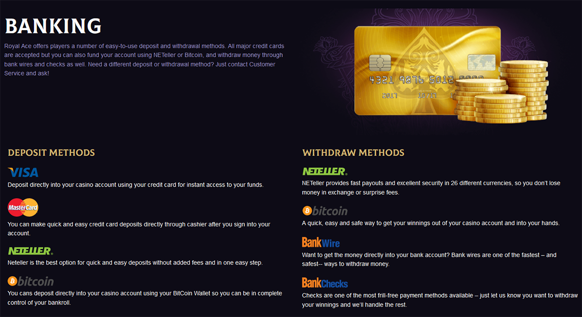 Royal Ace Casino payment methods