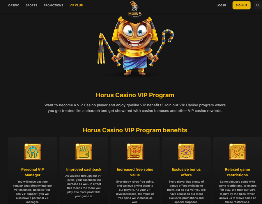 Horus Casino VIP Club Screenshot