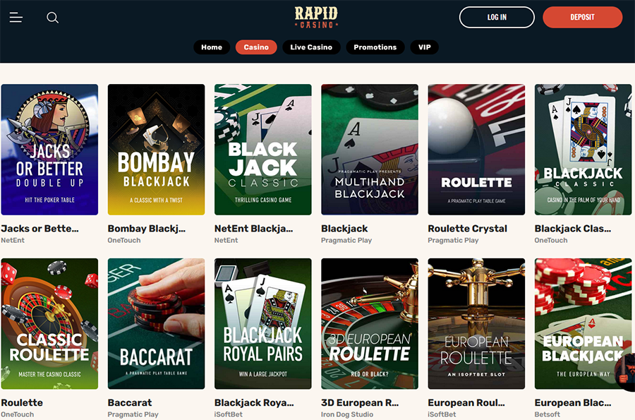 Rapid Casino review and bonus table games screensho