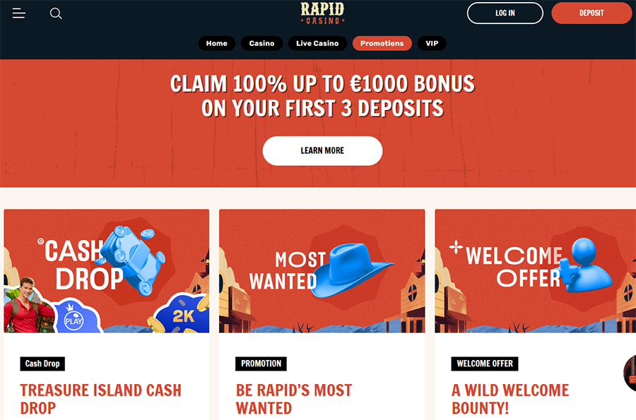 rapid casino bonuses promotions screenshot