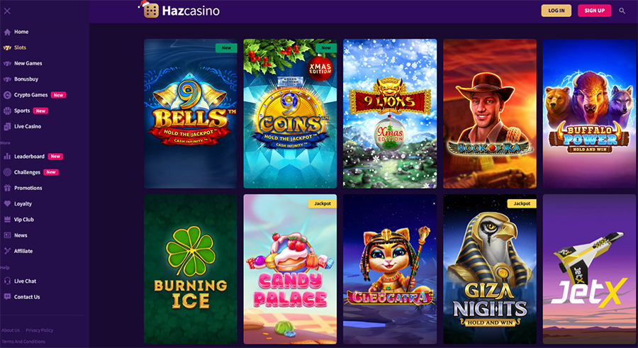 Haz Casino Slot Games Lobby Screenshot