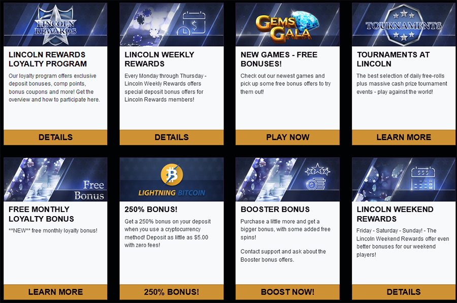 Lincoln Casino bonuses and rewards screenshot