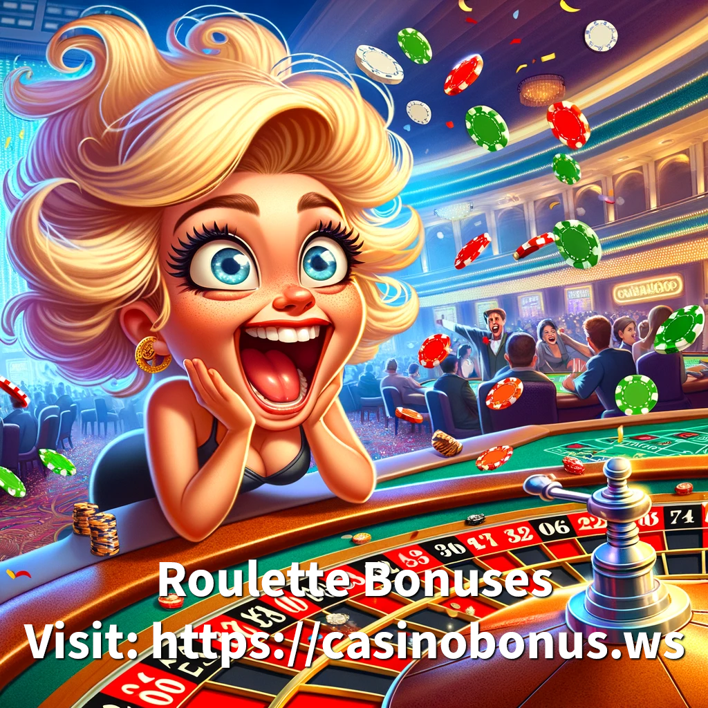 Cartoon of a blonde woman leaping with joy at a roulette table